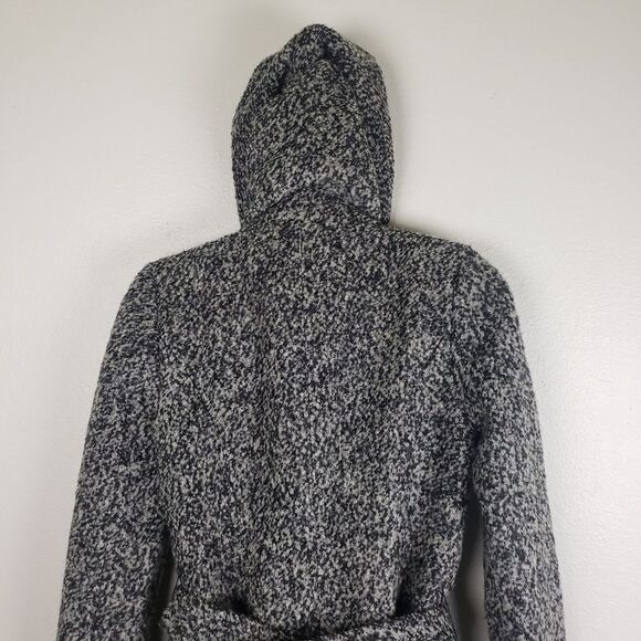 Women's Calvin Klein Grey Fuzzy Wool Blend Hooded Double Breasted Short Coat 02 - Picture 3 of 14